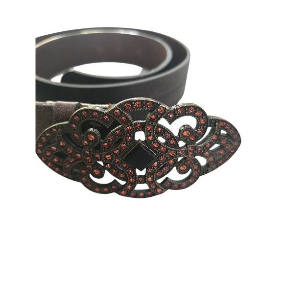 Streets Ahead Metallic Leather Belt with Ornate B